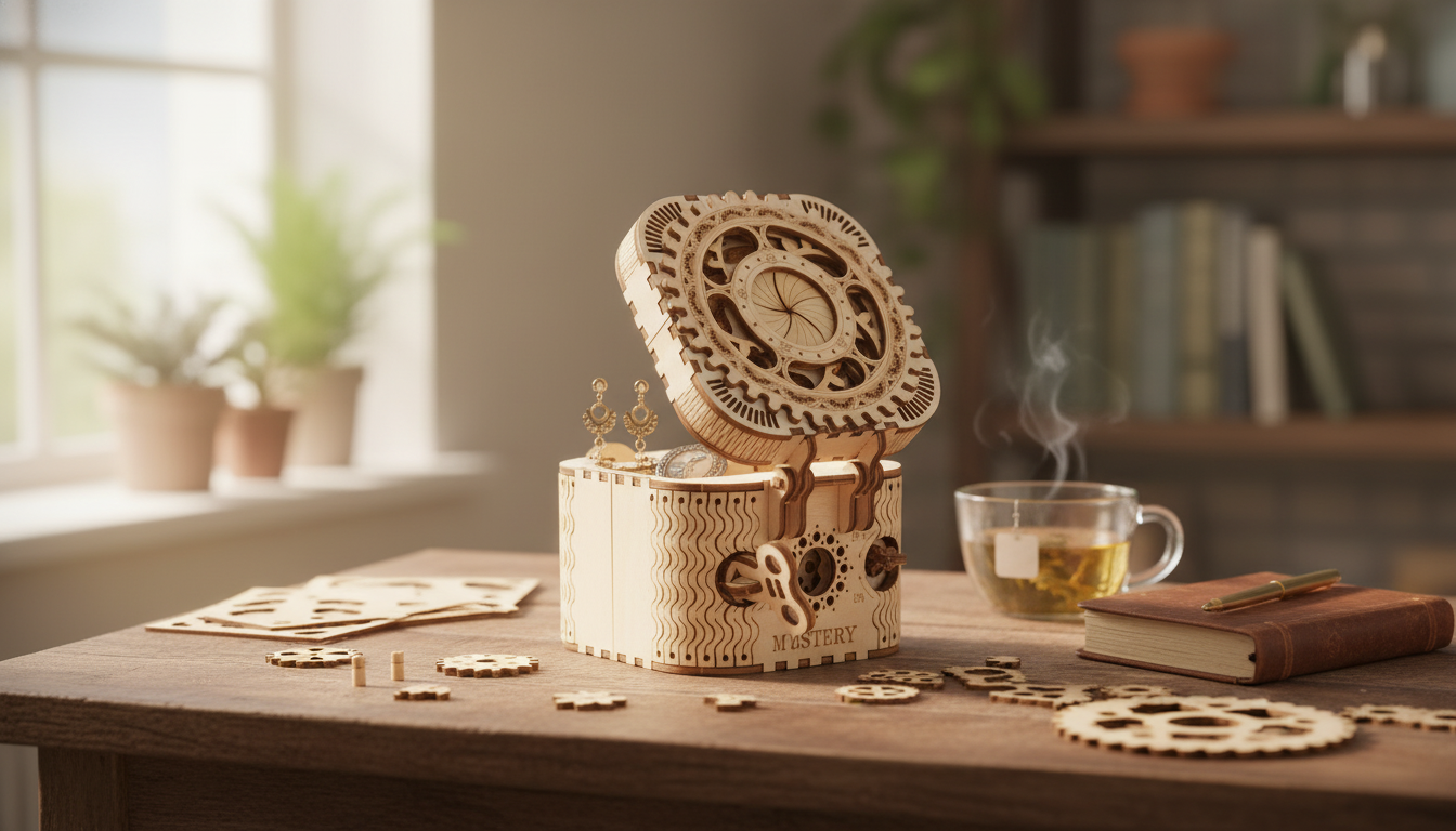 123-Piece 3D Wooden Treasure Box Puzzle for Keepsakes